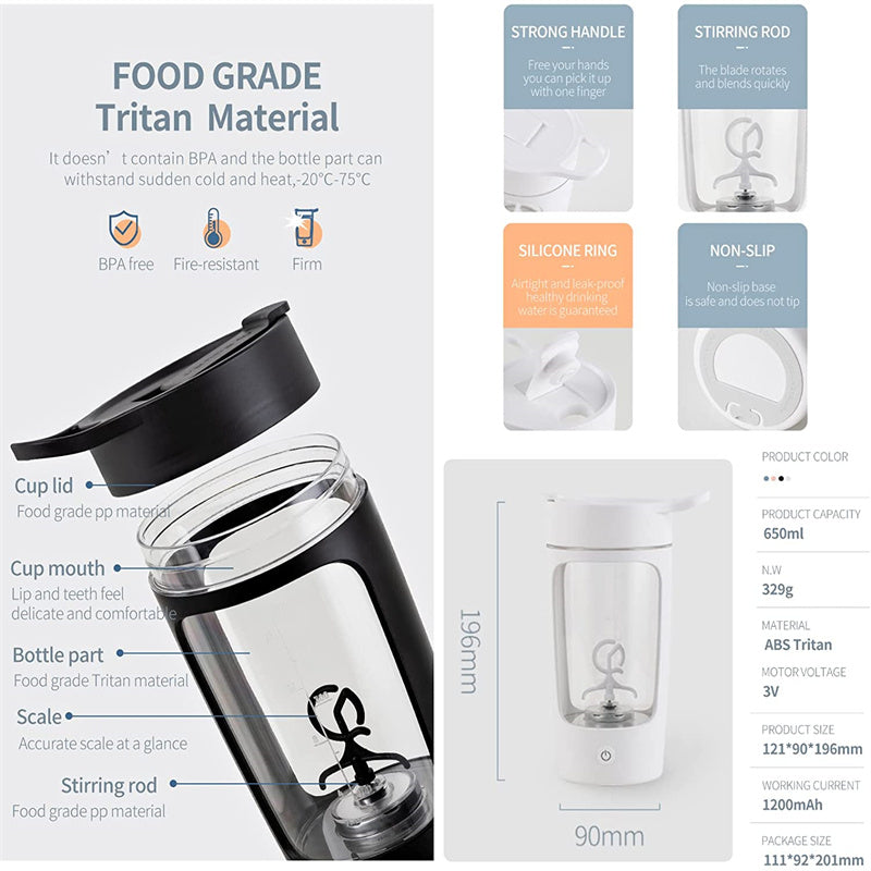 Electric Protein Shaker Bottle with Integrated Stirrer